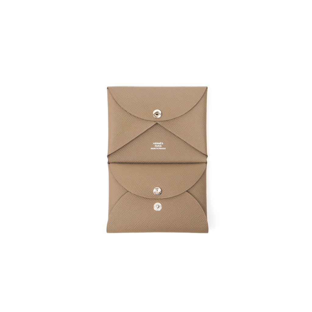 Hermès Calvi Duo Compact Card Holder Etoupe Epsom