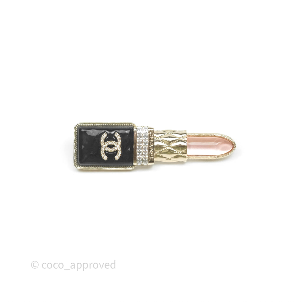 Chanel Crystal Lipstick Brooch Gold Tone 22C