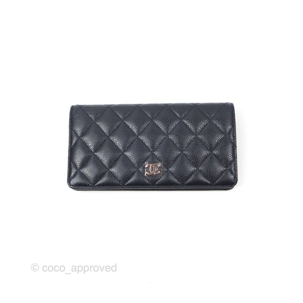 Chanel Classic Quilted Long Wallet Navy Caviar Silver Hardware