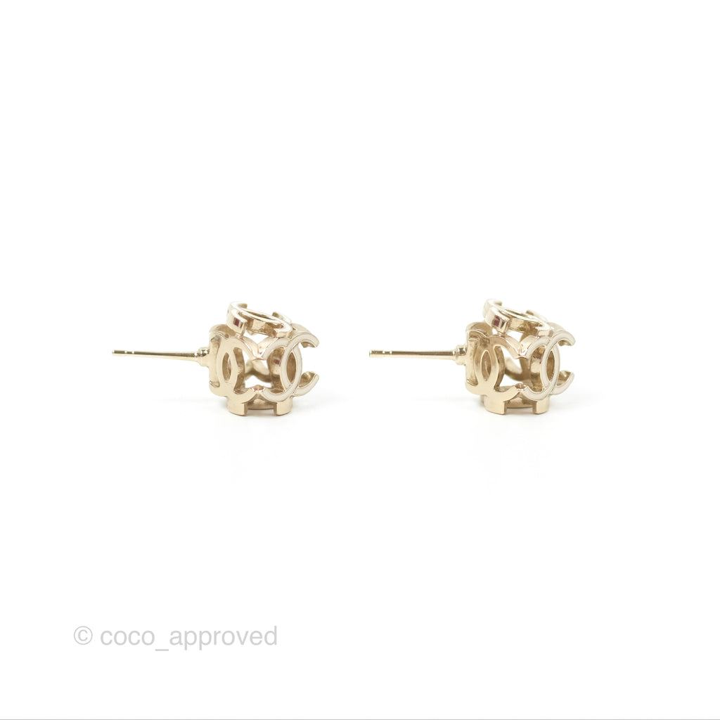 Chanel CC Gold/White Cube Earrings Gold Tone 22K