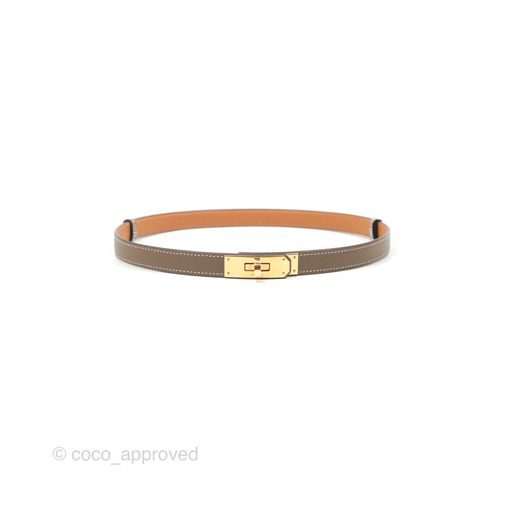 Hermès Epsom Kelly Buckle Belt Etoupe 18 Rose Gold Hardware