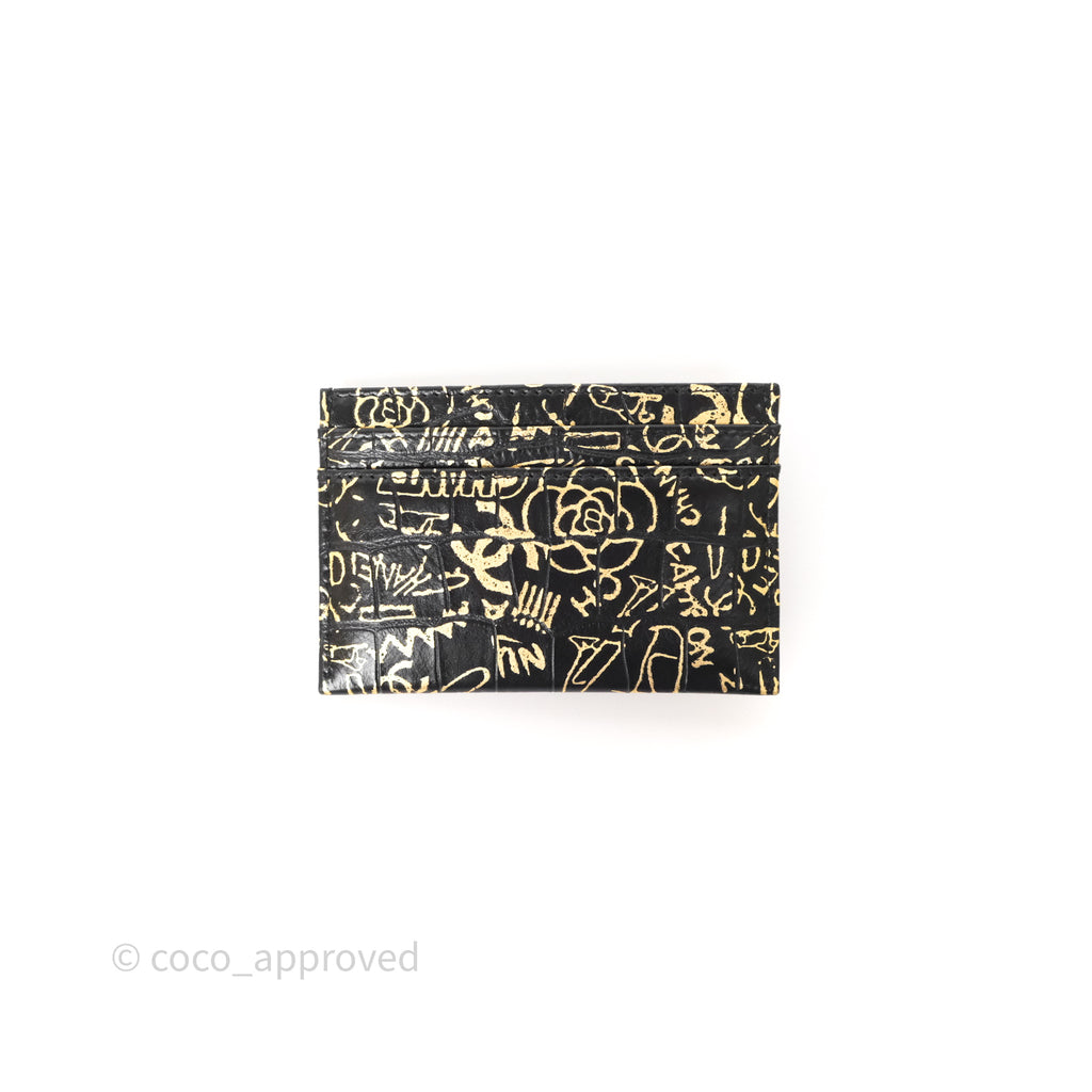 Chanel Graffiti 2.55 Reissue Flat Card Holder Black/ Gold Crocodile Embossed