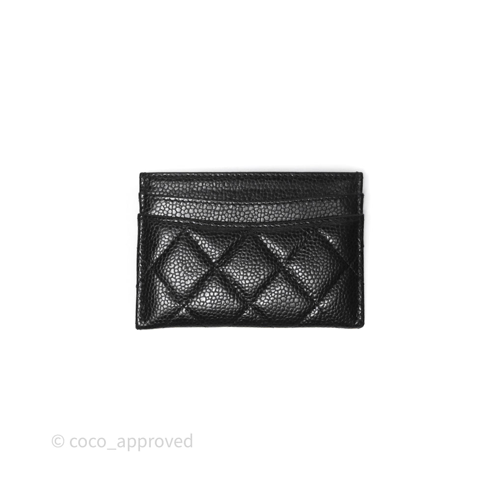 Chanel Classic Flat Card Holder Black Caviar Gold Hardware