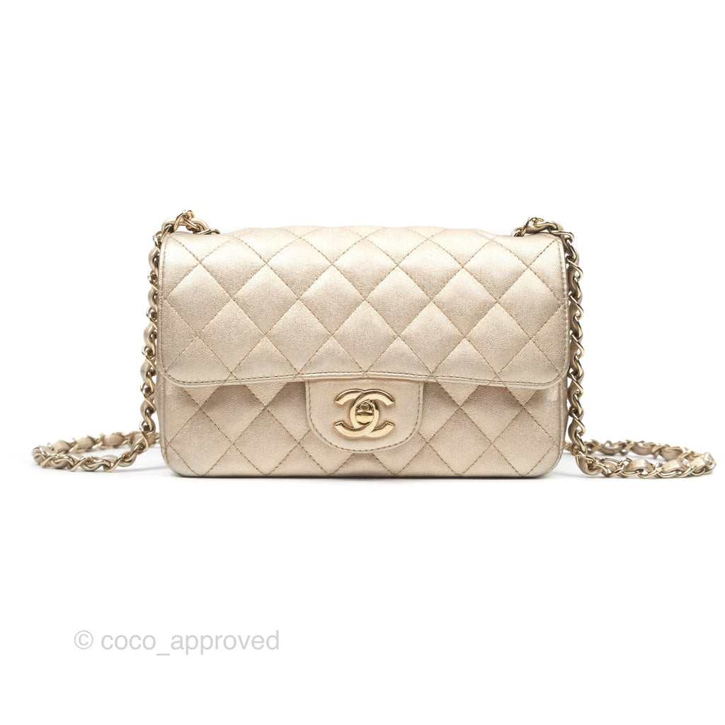 Chanel Quilted Mini Rectangular Iridescent Gold Lambskin Gold Hardware