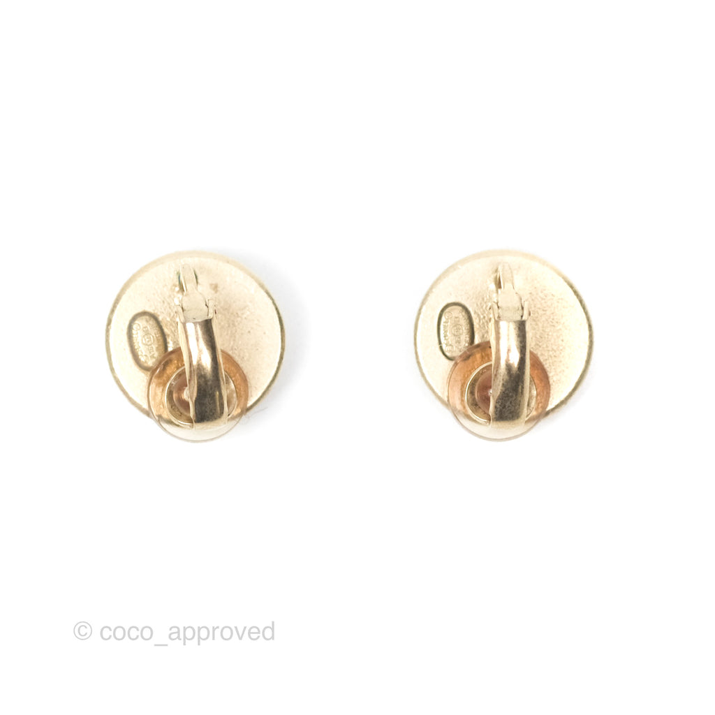 Chanel CC Crystal Round Ear Clips Gold Tone 16B