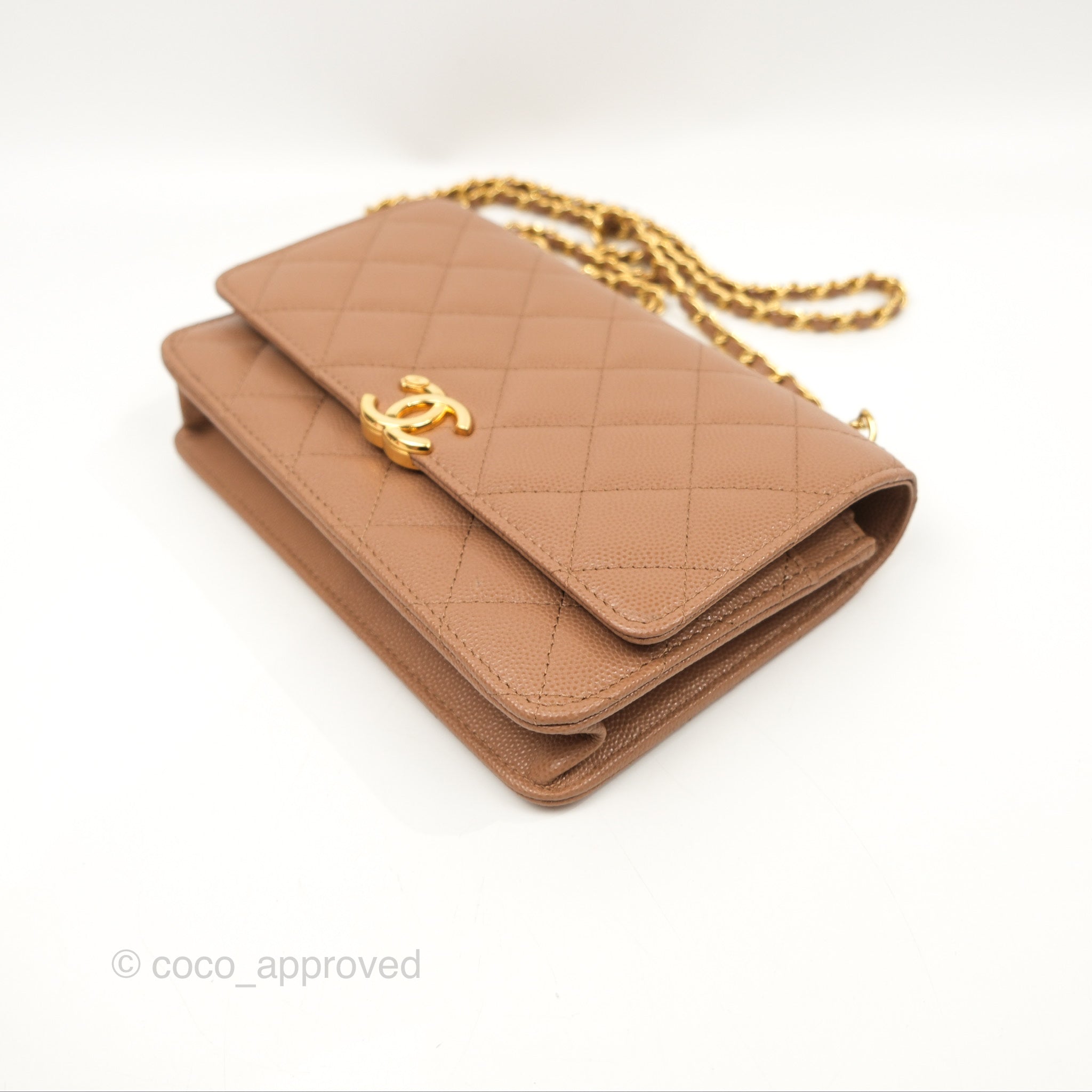 CHANEL Caviar Quilted Coco Candy Wallet On Chain WOC Beige 892401