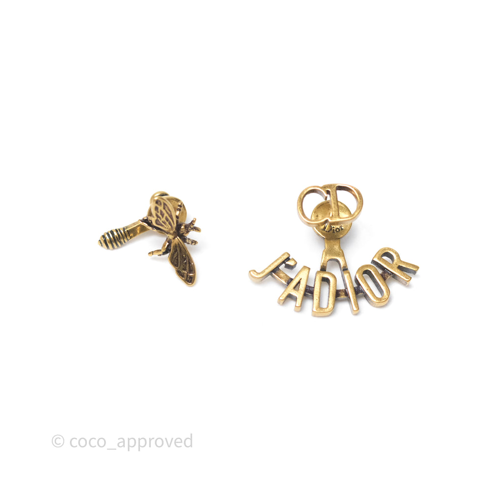 Christian Dior J'Adior Bee Earrings Aged Gold Tone