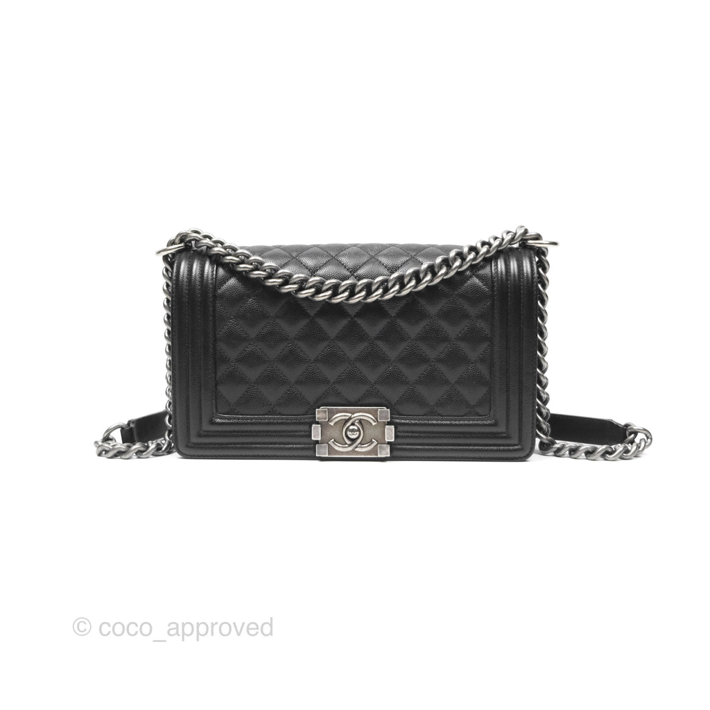 Chanel Medium Boy Quilted Black Caviar Ruthenium Hardware