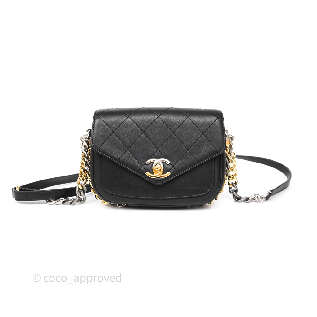 Chanel Small Precious Union Flap Black Calfskin Gold & Silver Hardware