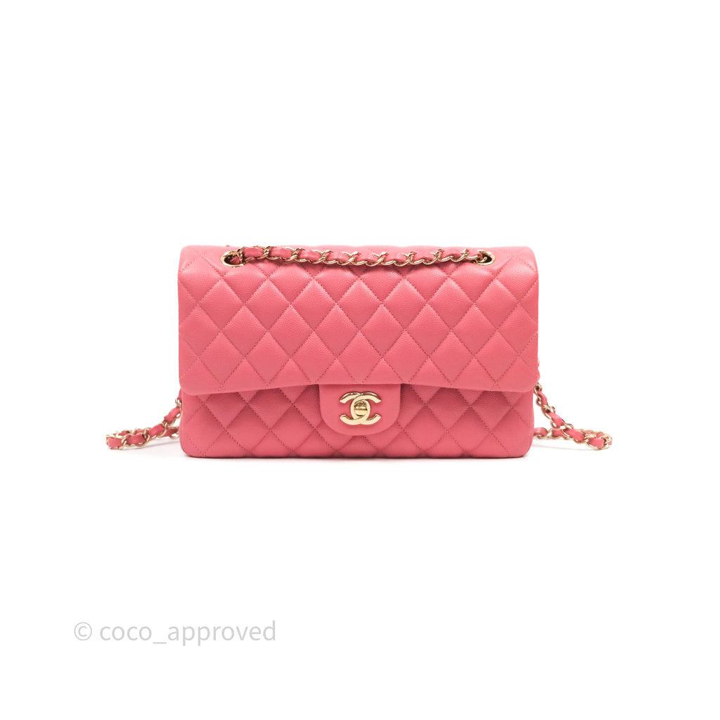 Chanel Classic M/L Medium Flap Quilted Pink Caviar Gold Hardware