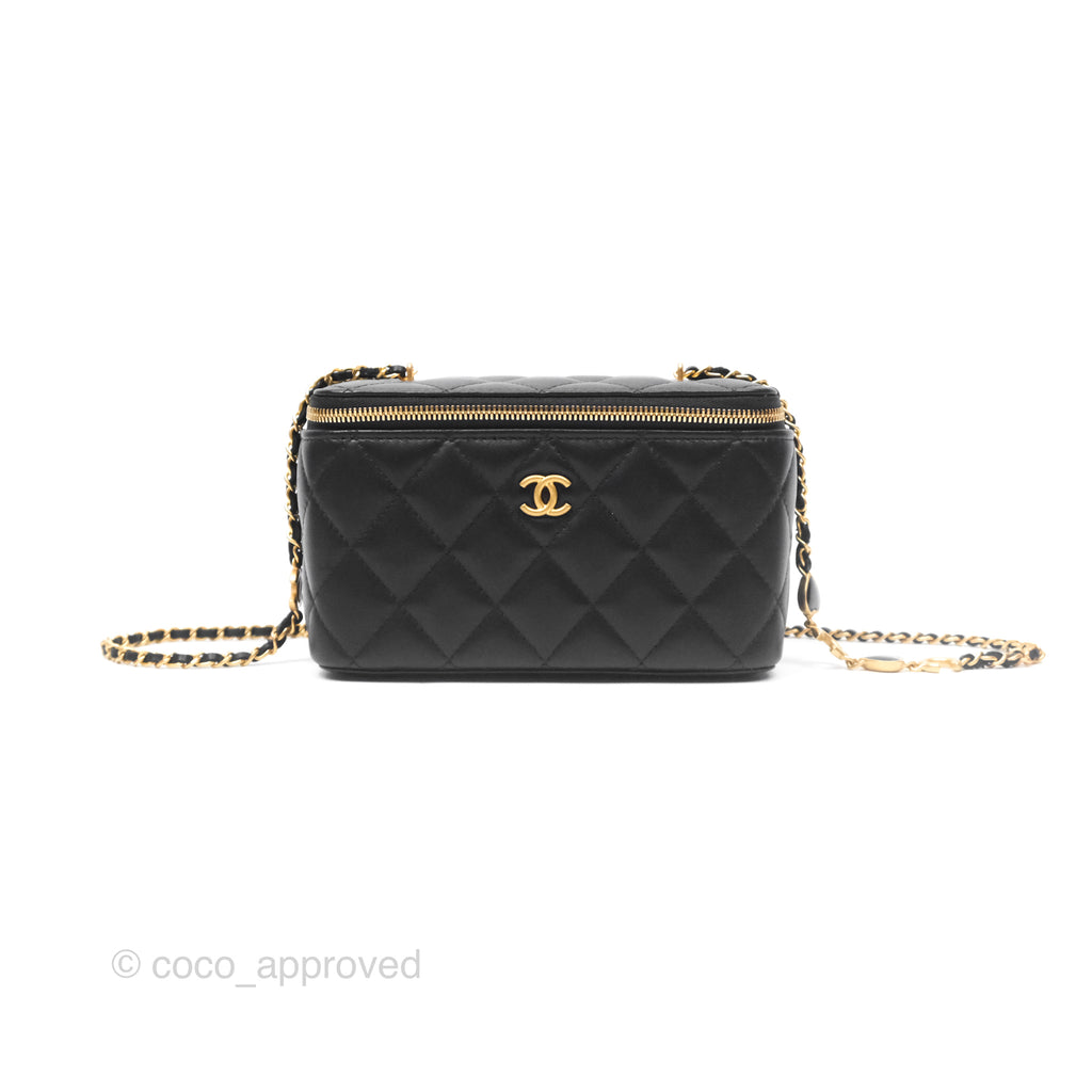 Chanel Vanity with COCO Heart Chain Black Lambskin Aged Gold Hardware