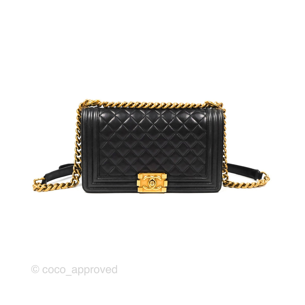 Chanel Quilted Medium Boy Black Lambskin Aged Gold Hardware