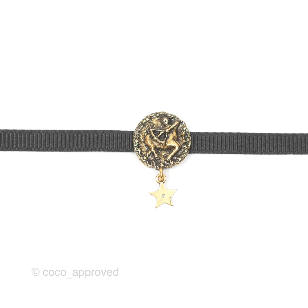 Christian Dior Grosgrain Ribbon Astrology Choker Aged Gold Hardware