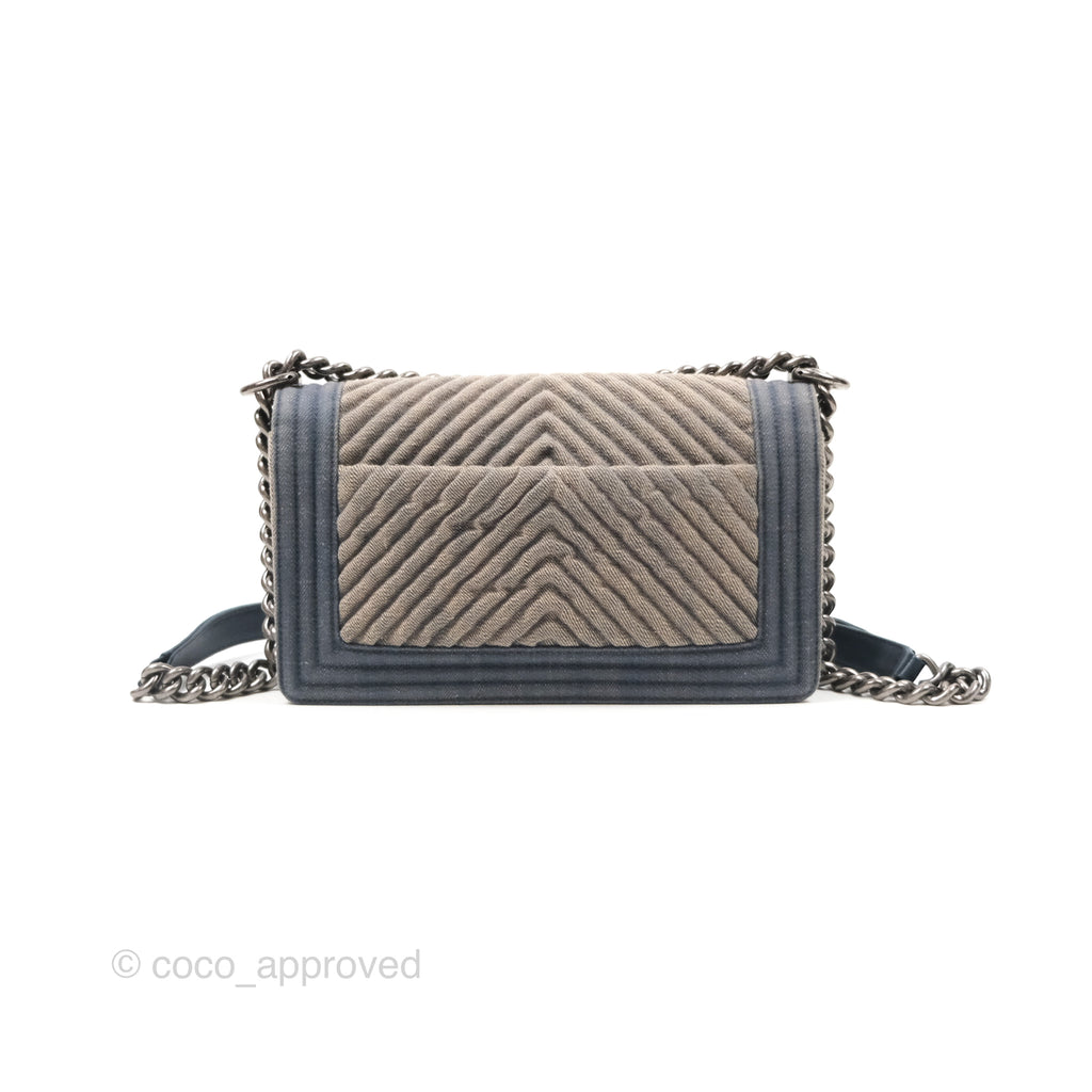 Chanel Medium Chevron Boy Washed Denim Ruthenium Hardware