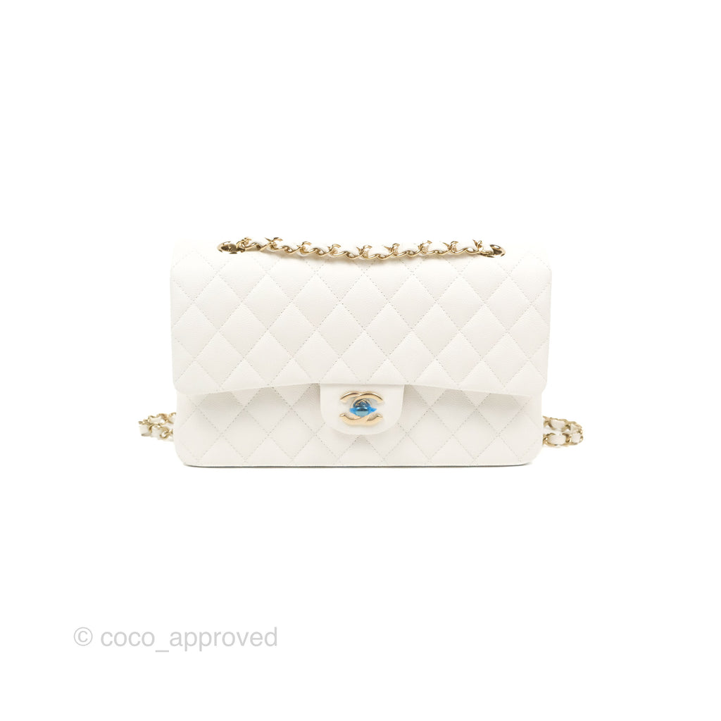 Chanel Classic M/L Medium Flap Quilted White Caviar Gold Hardware