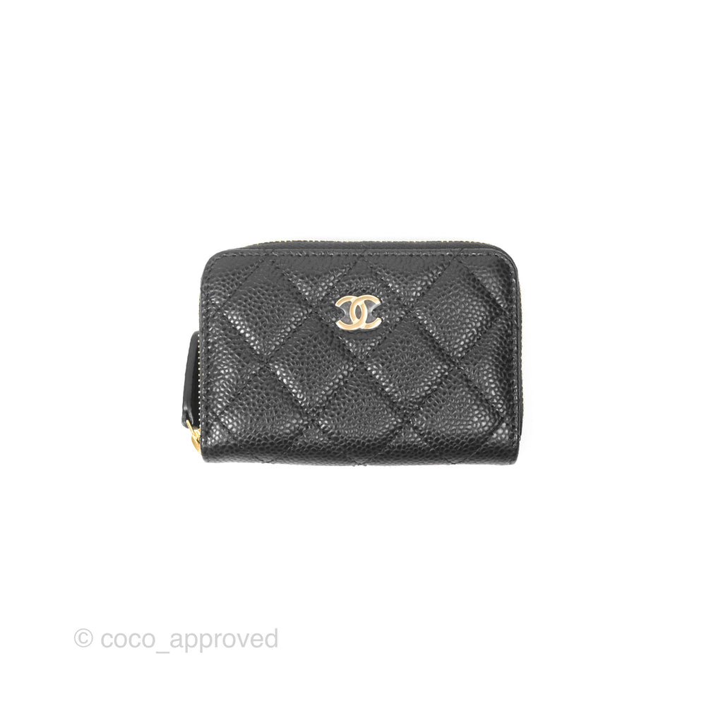 Chanel Classic Zipped Coin Purse Black Caviar Gold Hardware