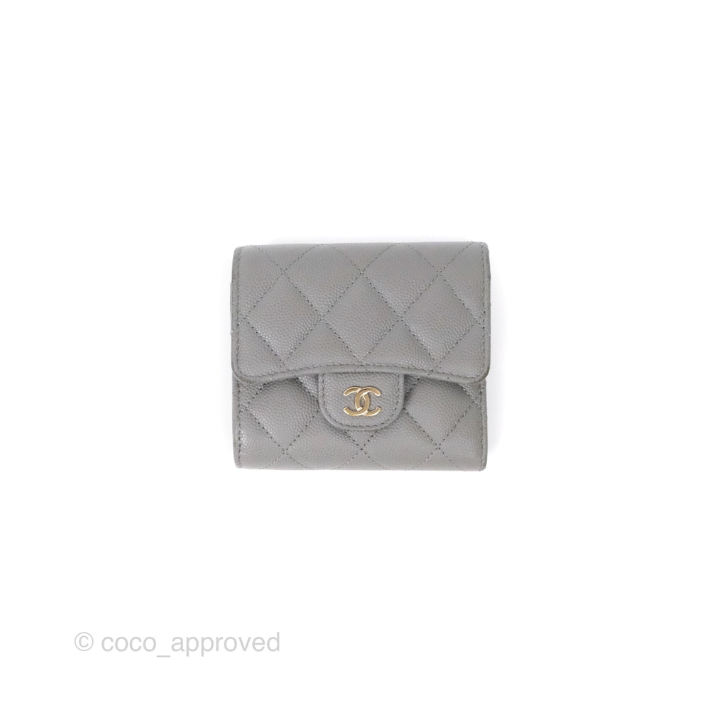 Chanel Classic Short Flap Wallet Grey Caviar Gold Hardware