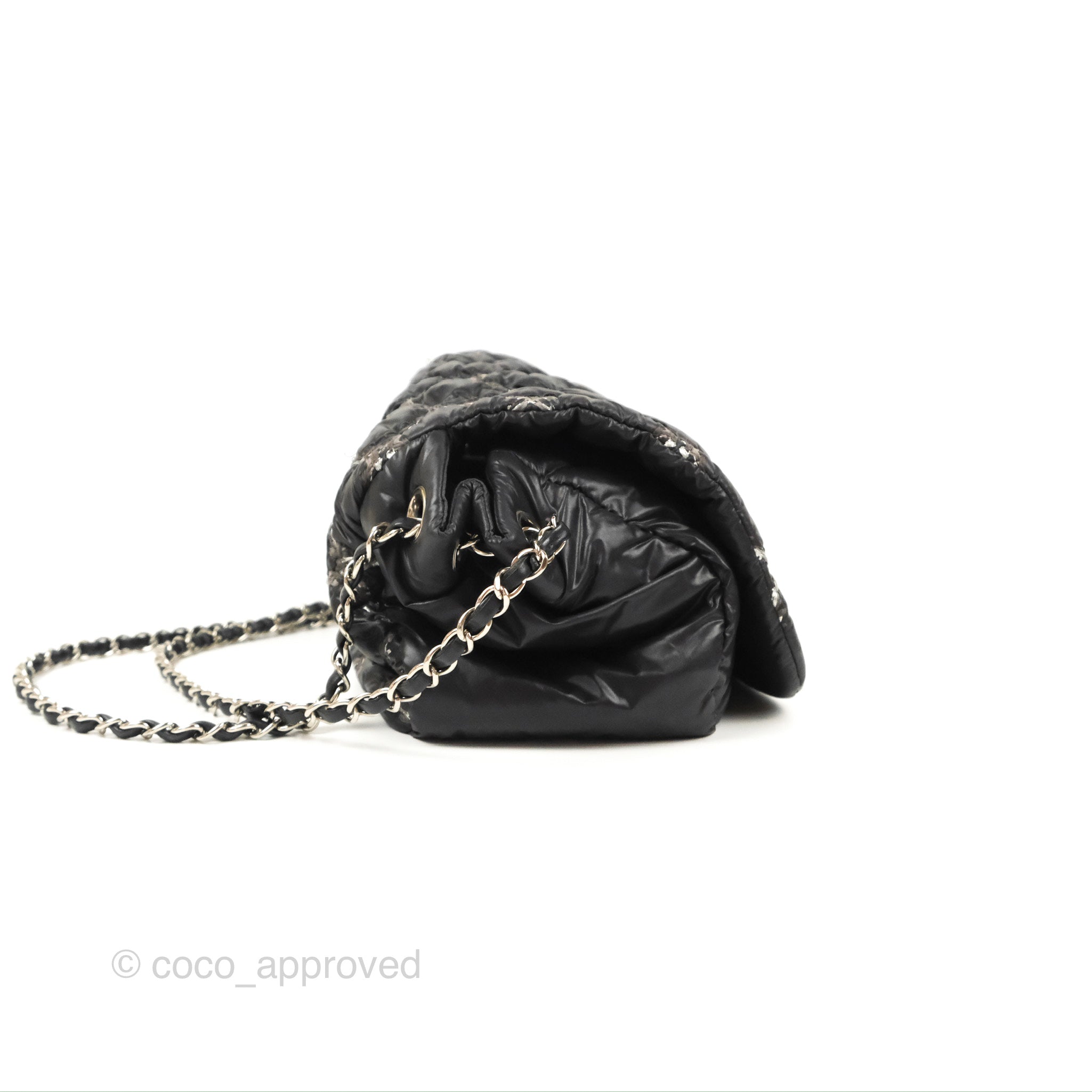 Chanel Tweed On Stitch Bubble Accordion Flap Black Nylon Silver Hardwa –  Coco Approved Studio