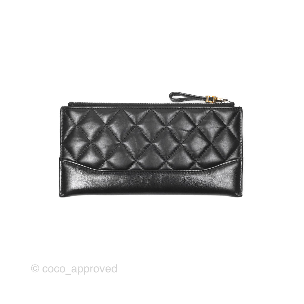 Chanel Quilted Gabrielle Long Card Holder Black Clafskin