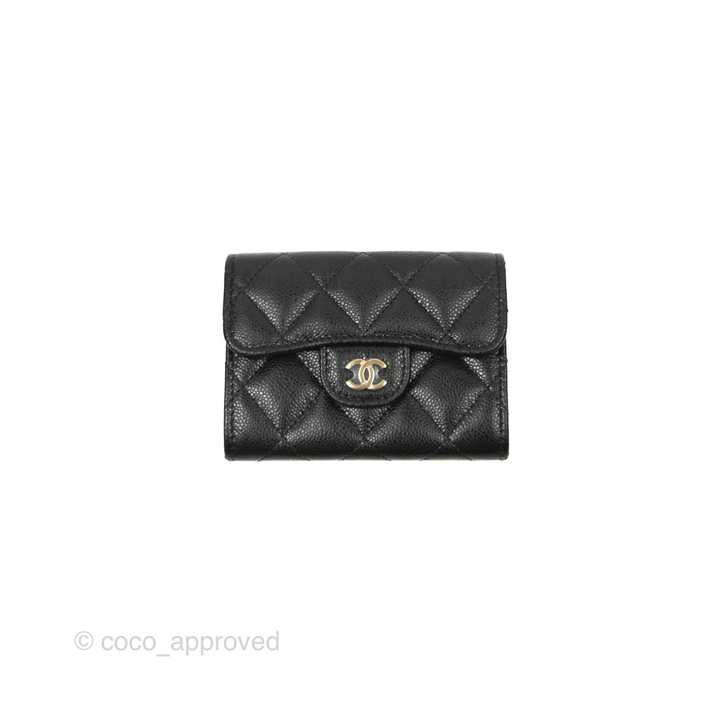 Chanel Caviar Quilted Flap Card Holder Black Gold Hardware