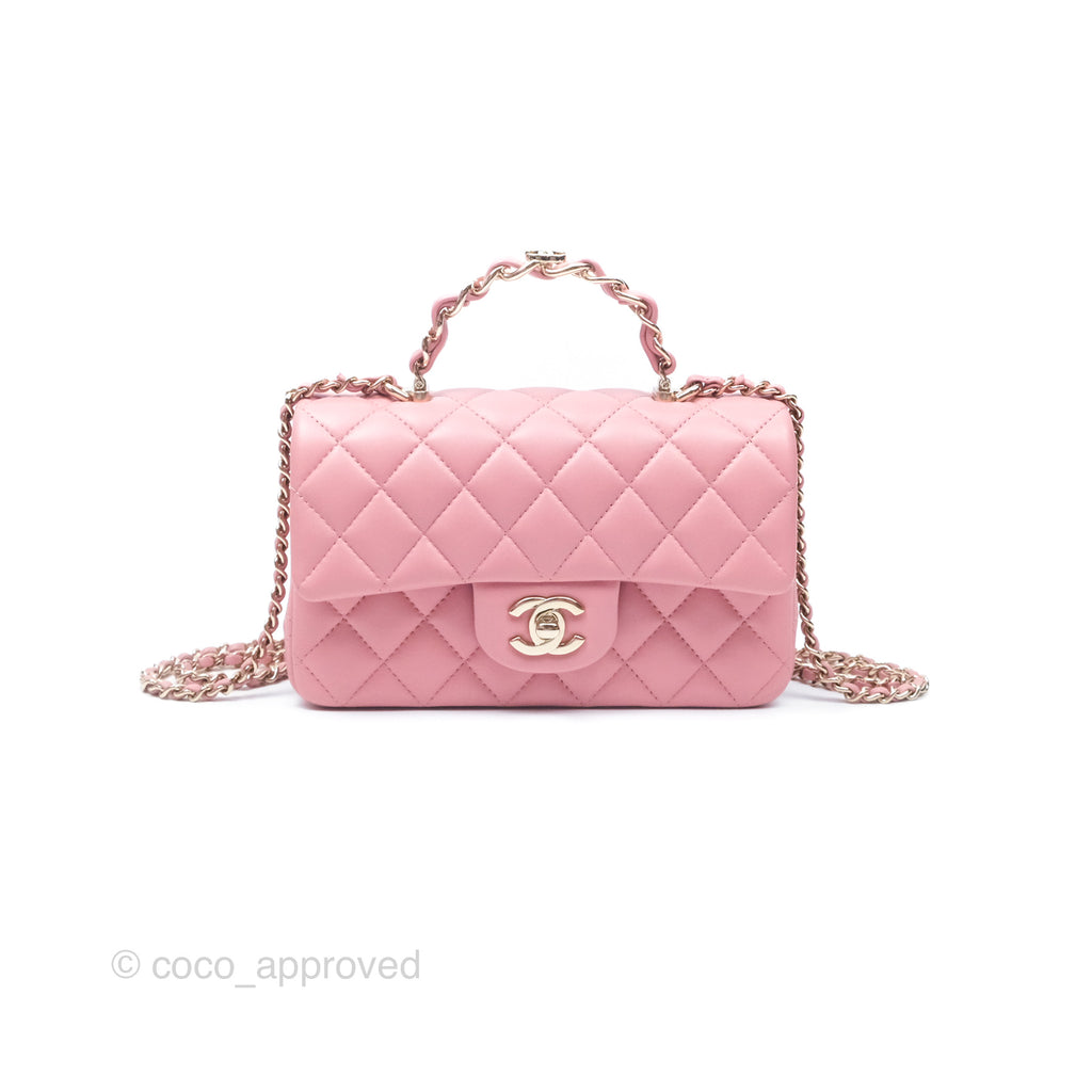 Chanel Top Handle Mini Rectangular Flap Bag Pink Lambskin Gold Hardware