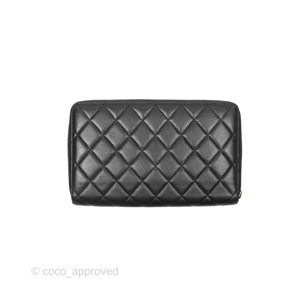 Chanel Zip Around Organiser Wallet Black Lambskin Gold Hardware