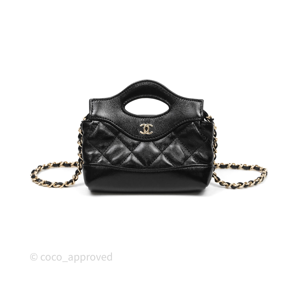 Chanel Micro 31 Clutch With Chain Black Shiny Calfskin Gold Hardware