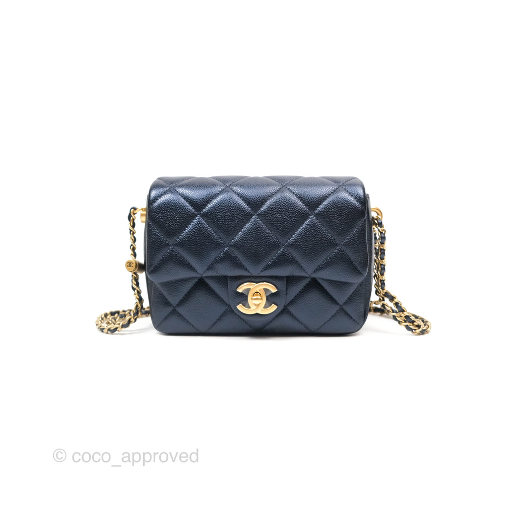 Chanel Quilted My Perfect Mini Iridescent Navy Caviar Aged Gold Hardware 21K