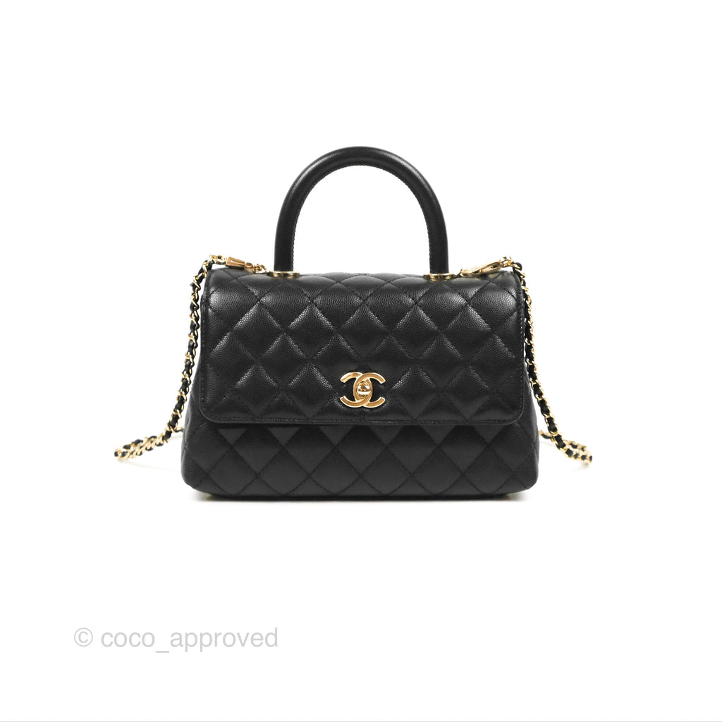 Chanel Small Quilted Coco Handle Black Caviar Gold Hardware