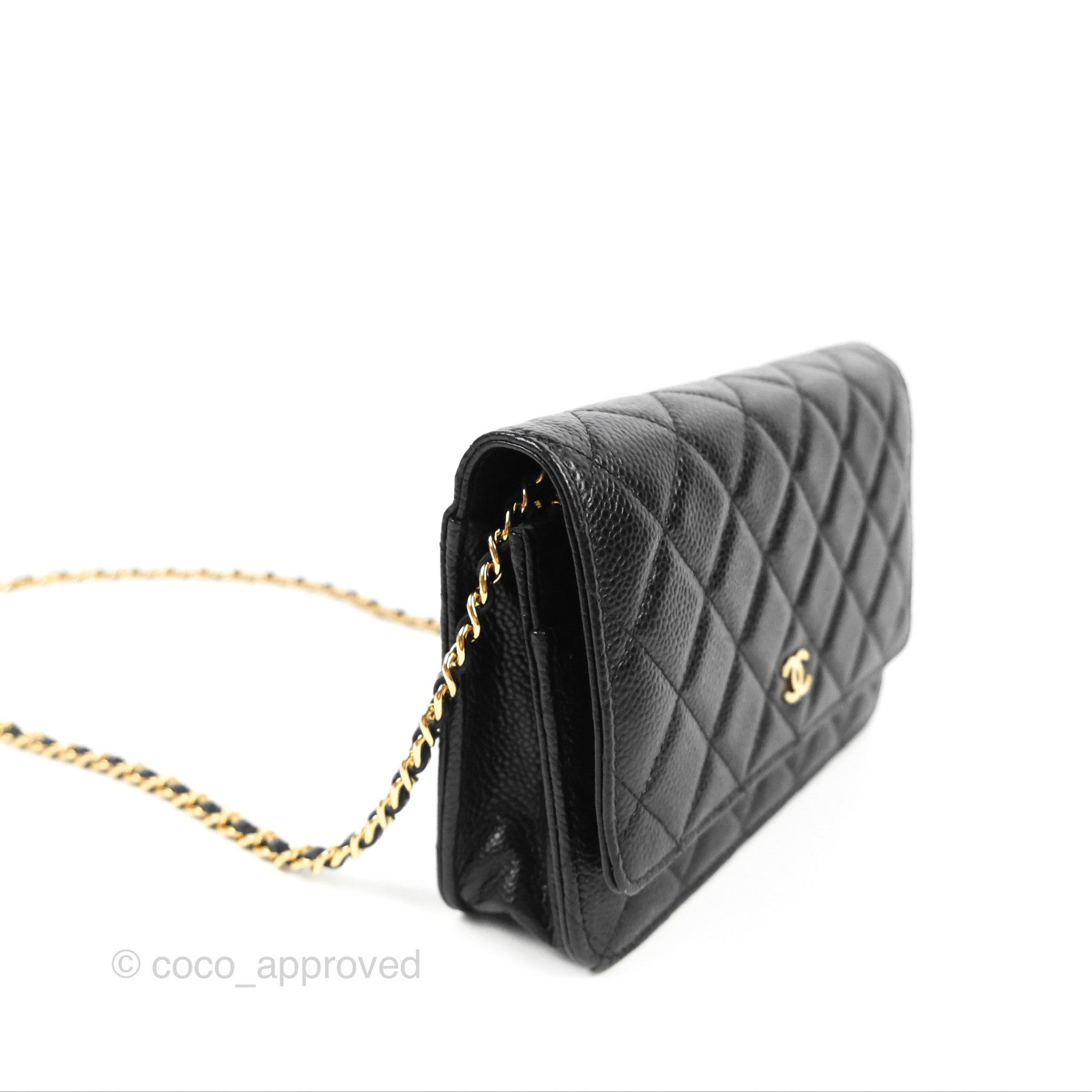 Chanel Quilted Classic Wallet On Chain WOC Black Caviar Gold