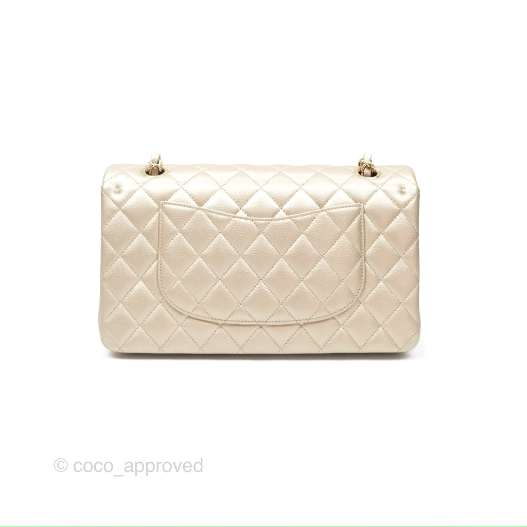 Chanel Classic M/L Medium Flap Quilted Gold Caviar Gold Gold Hardware