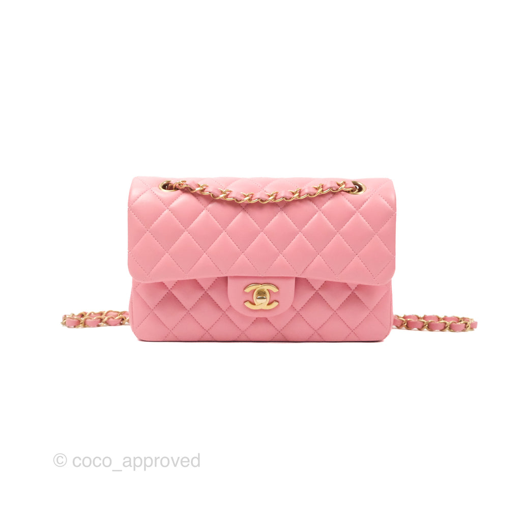 Chanel Small Classic Quilted Flap Pink Lambskin Gold Hardware