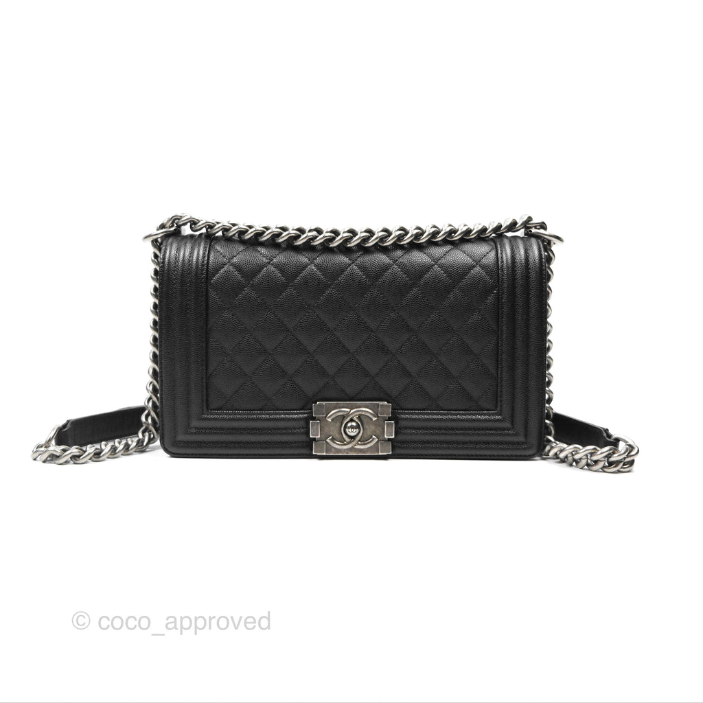 Chanel Quilted Medium Boy Black Caviar Ruthenium Hardware