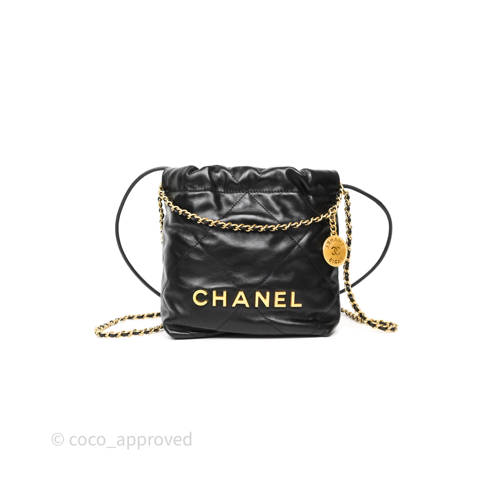 Chanel 22 Mini Bag Black Crumpled Calfskin Aged Gold Hardware