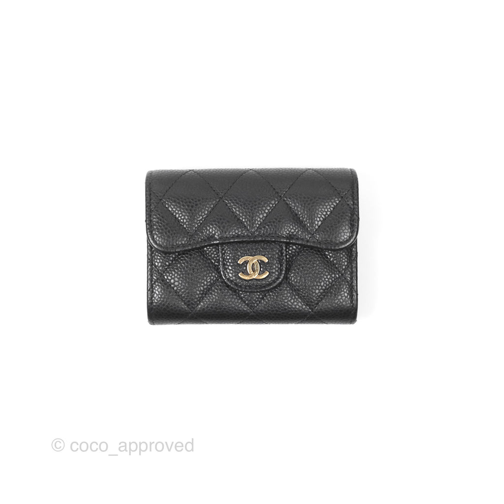 Chanel Caviar Quilted Flap Card Holder Black Gold Hardware