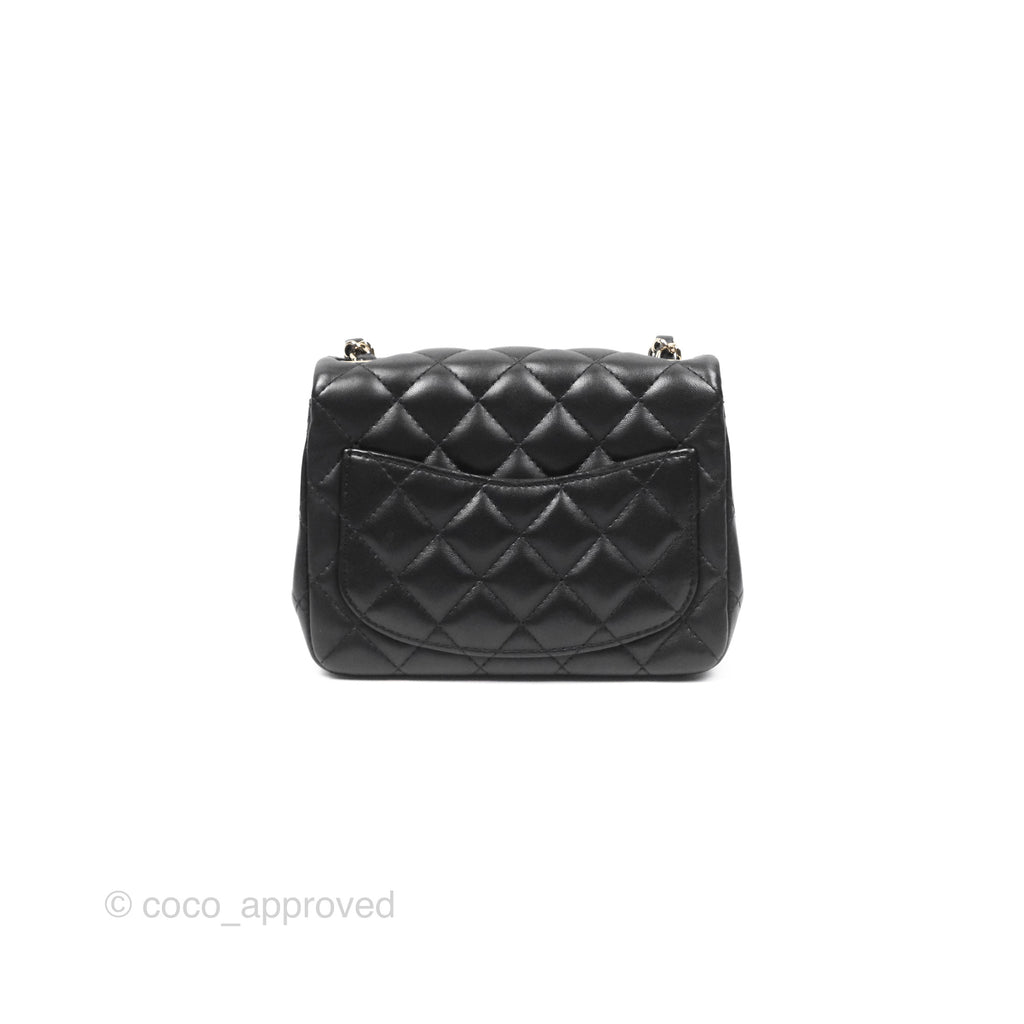 Chanel Quilted Mini Square Flap Black Lambskin Gold Hardware