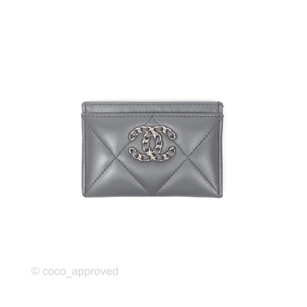 Chanel 19 Quilted Flat Card Holder Dark Grey Lambskin