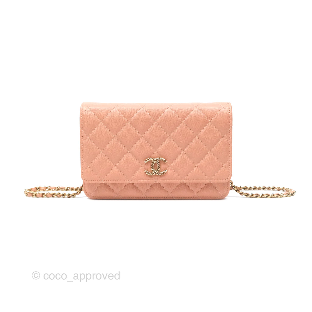 Chanel Classic Quilted Wallet On Chain WOC Rosy Beige Caviar Gold Hardware