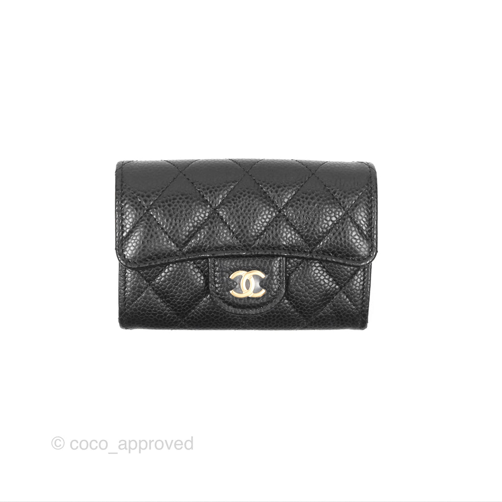 Chanel Quilted Flap Card Holder Caviar Black Gold Hardware