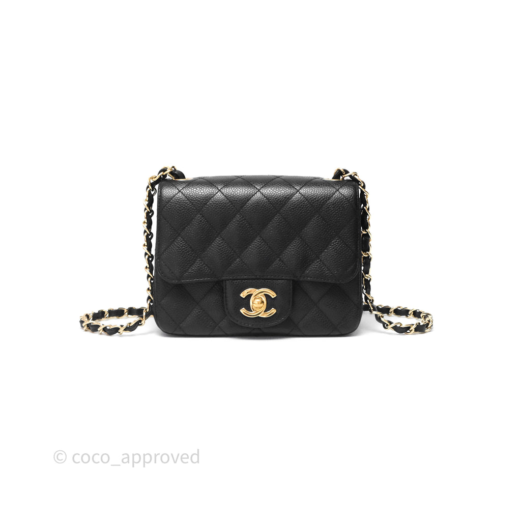 Chanel Mini Square Flap Quilted Black Caviar Gold Hardware