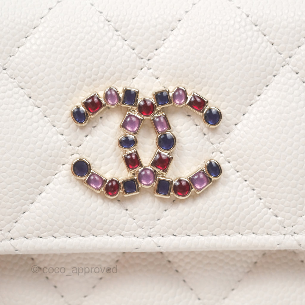 Chanel CC Resin Stone Flap Card Holder White Caviar