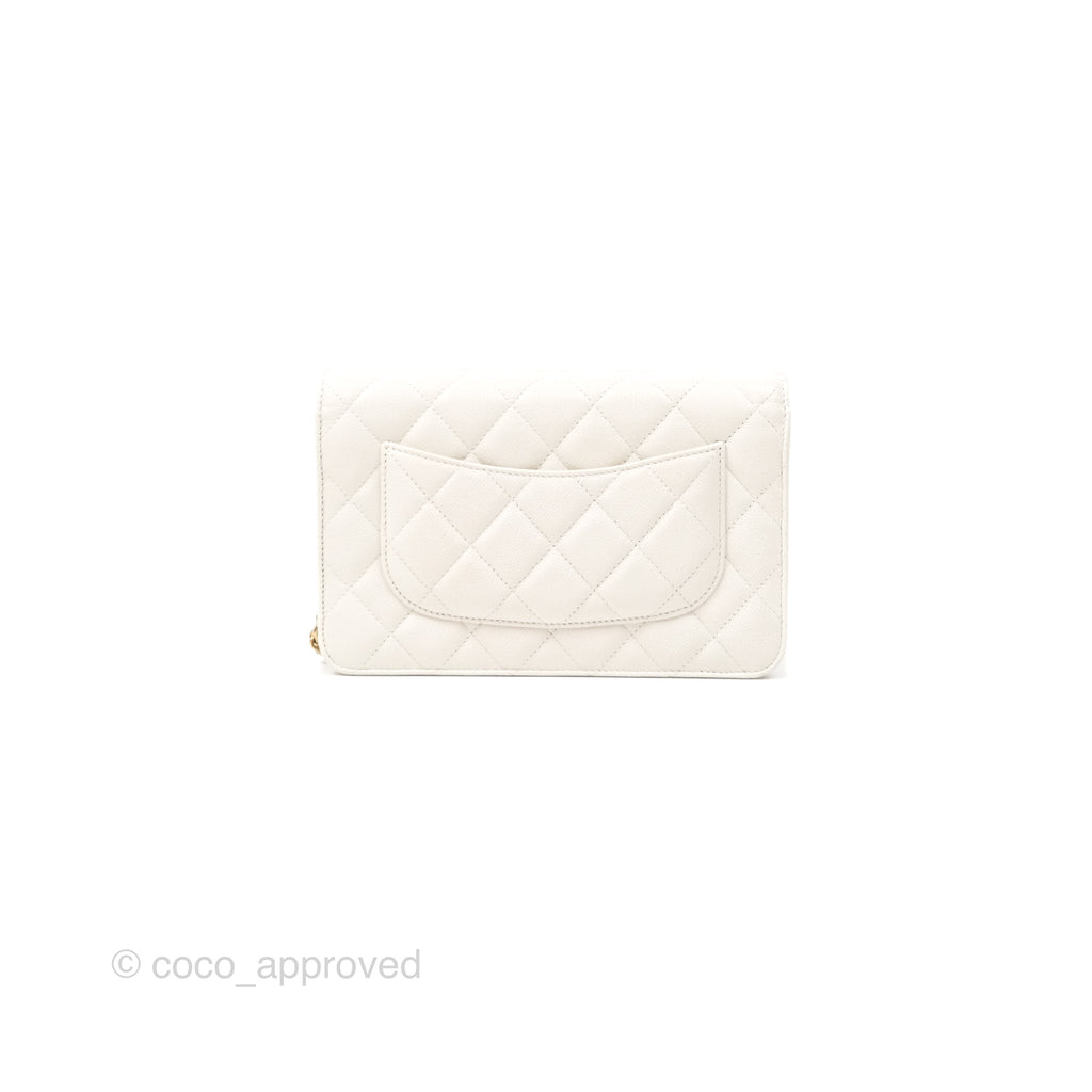 Chanel Quilted Classic Wallet on Chain WOC White Caviar Gold Hardware