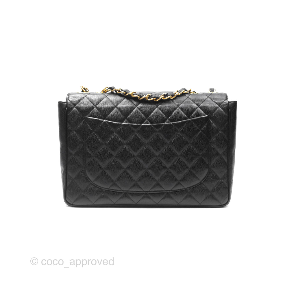 Chanel Vintage Jumbo Single Flap Black Caviar 24K Gold Hardware