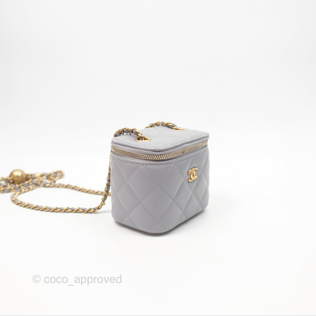 Chanel Pearl Crush Mini Vanity With Chain Grey Lambskin Aged Gold Hardware