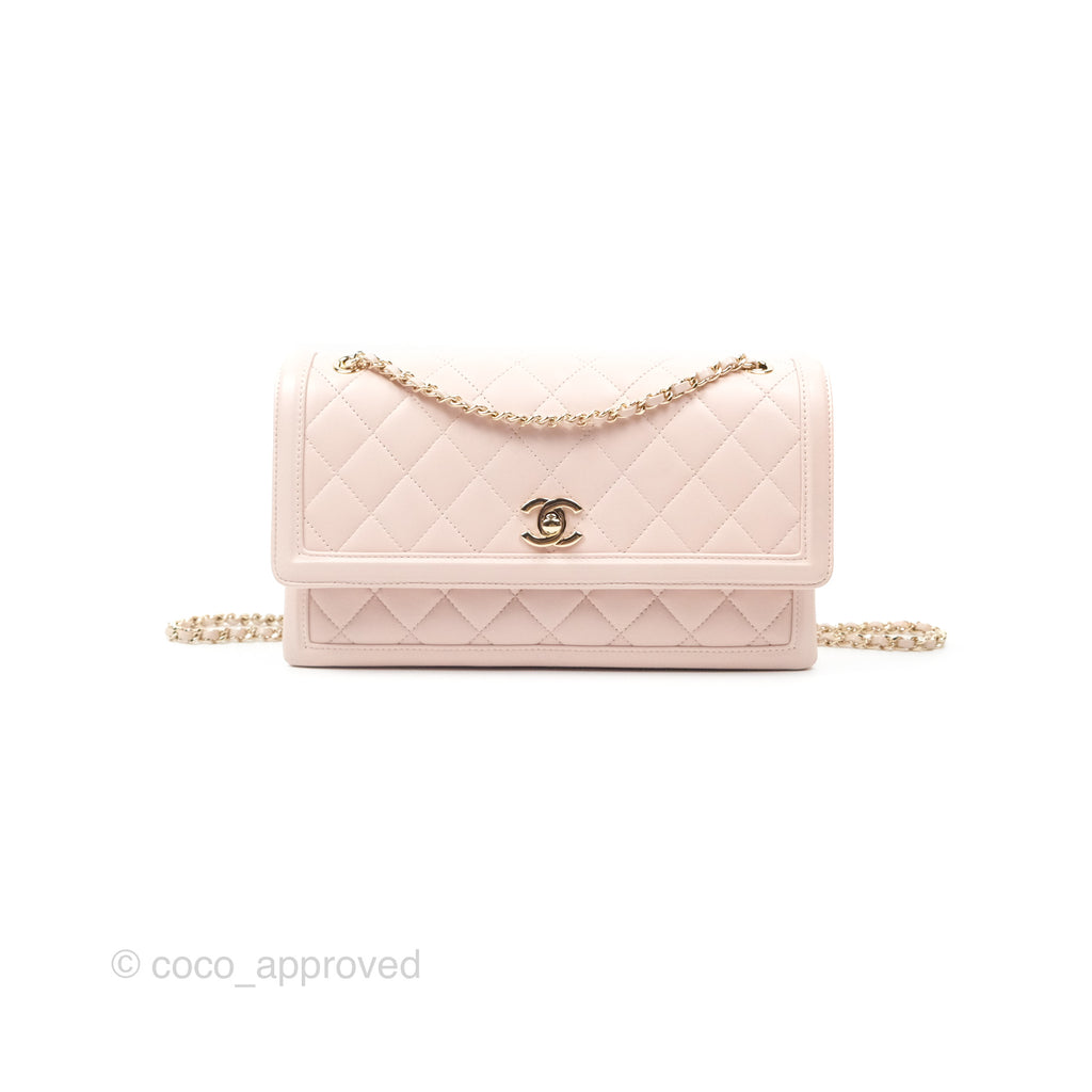 Chanel Clutch With Chain Quilted Light Pink Lambskin Gold Hardware