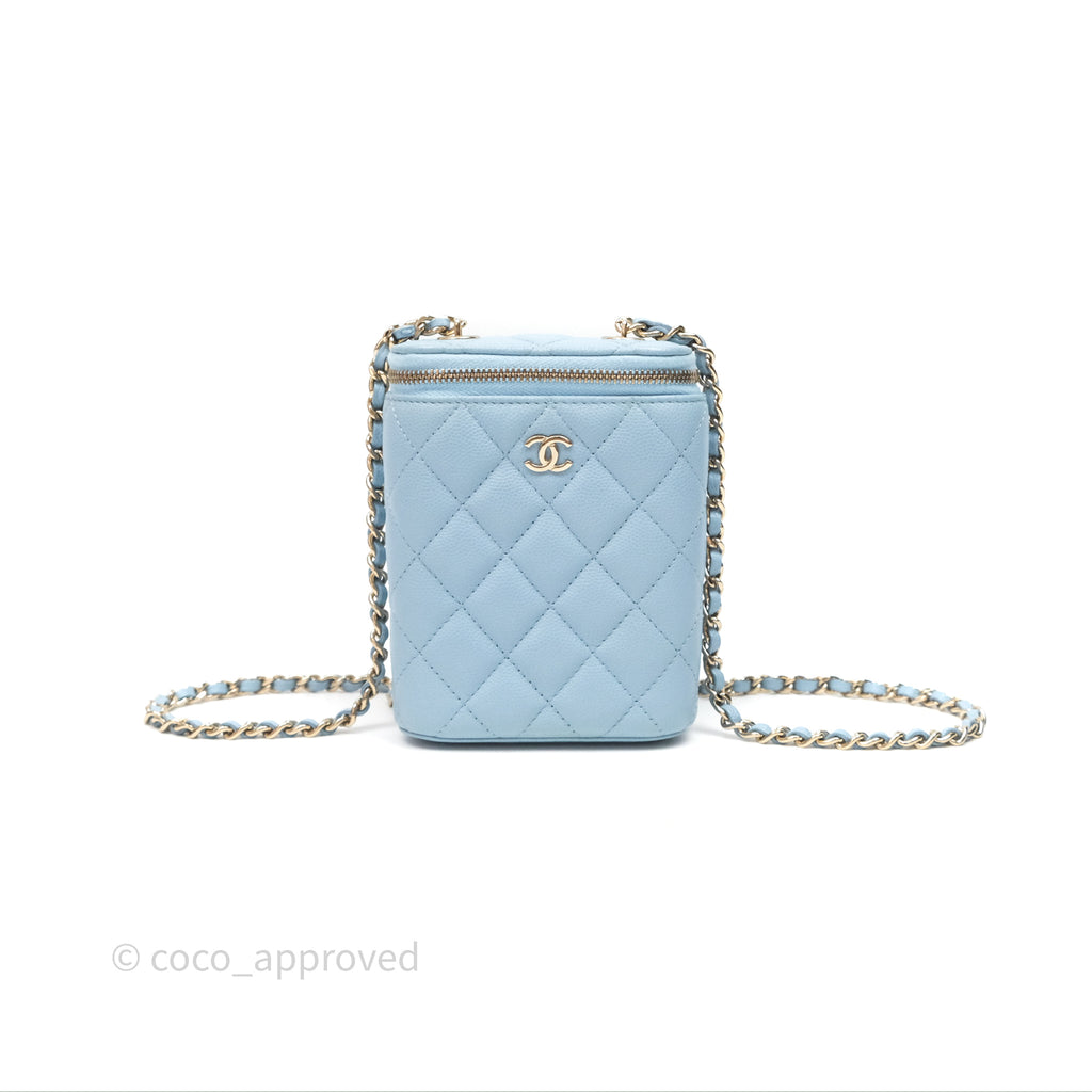 Chanel Classic Mini Vanity With Chain Light Blue Caviar Gold Hardware