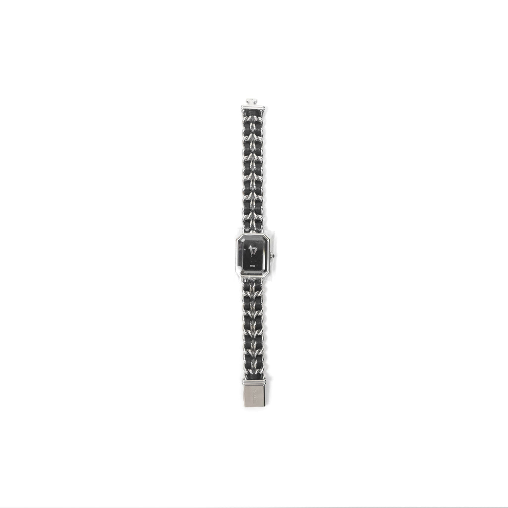 Chanel Première Iconic Chain Watch Black Leather Silver Tone Size ML