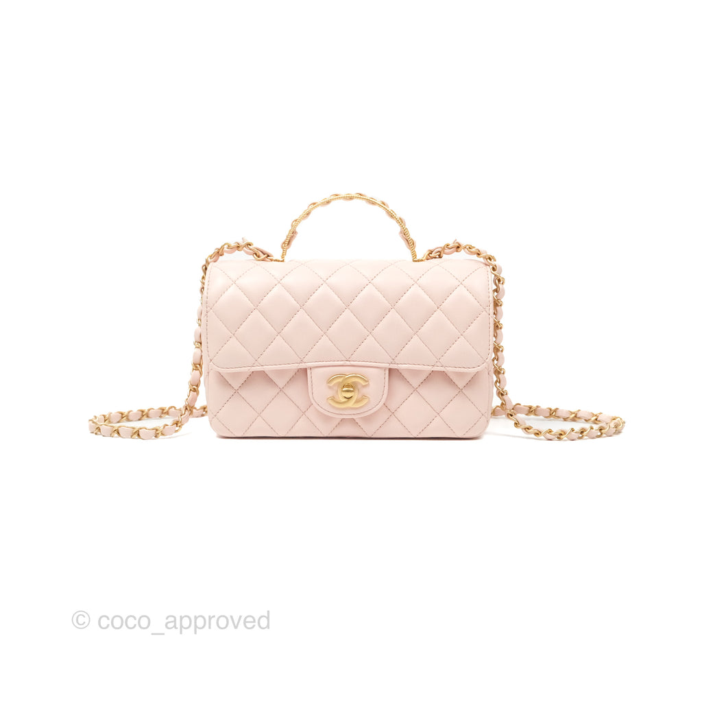 Chanel Top Handle Mini Rectangular Flap Bag Light Pink Lambskin Gold Hardware