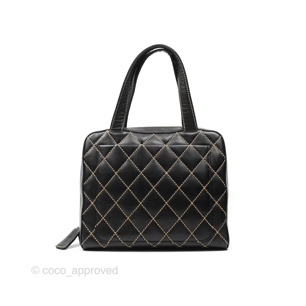 Chanel Vintage Wild Stitch Tote Bag Lambskin Black 