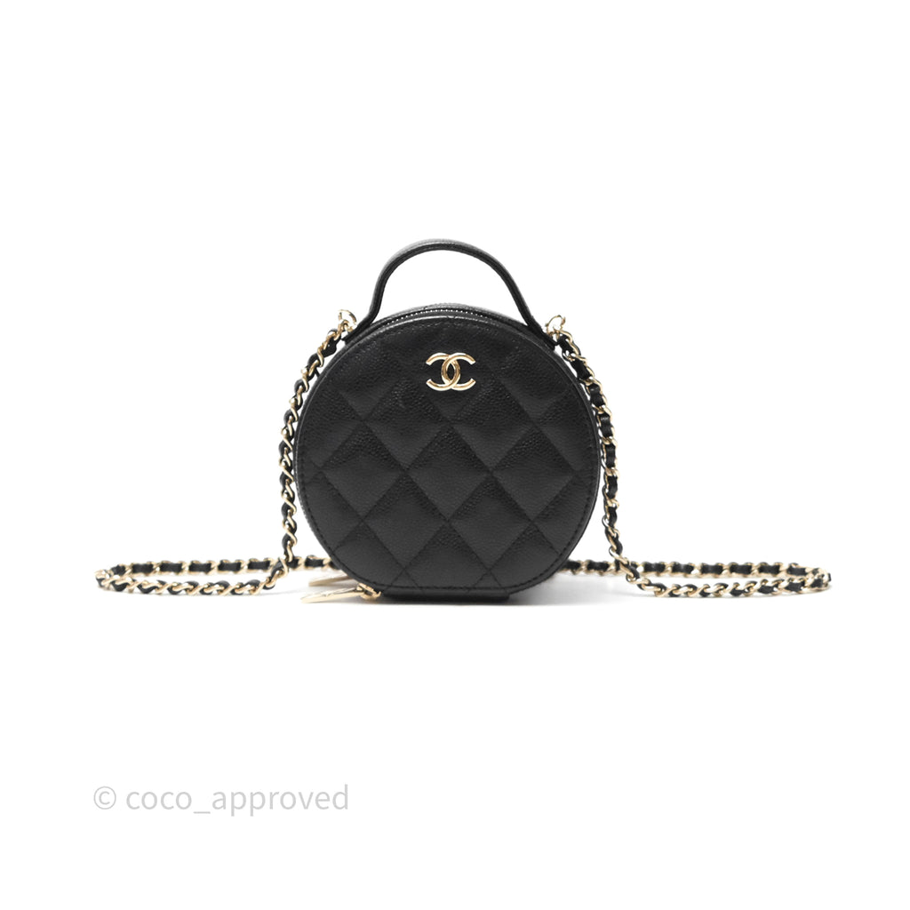 Chanel Mini Round Vanity Bag Handle With Care Black Caviar 22C